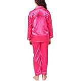 JazJoz Satin-Schlafanzug-Set, personalisierbar, seidige Nachtwäsche für Spa, Geburtstag, Hochzeit, Übernachtung, Party, mit Glitzer-Schrift, rosarot, 5-6 Years