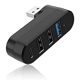 USB 3.0 Hub Mini USB Hub 90°/180° Grad Drehbar 4 Port USB Splitter mit 3 USB Ports & 1 USB C Power/Data Port High Speed USB Extender für Laptop USB Flash Drives Mobile HDD MacBook (Schwarz)