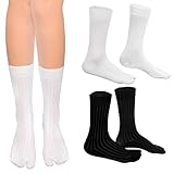 2 Paar Flip-Flop-Socken, Elastische Tabi Socken aus Baumwolle, Geteilte Zehentrenner socken,Rutschfeste Crew-Socken mit Zehen,Japanische Socken mit getrennten Zehen für Damen (Schwarz & Weiß)