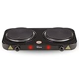 ARDES - Elektrokochherd von 2000W aus lackiertem Stahl für Camping und Küche mit 2 Platten aus Gusseisen Durchmesser 15,5 cm und 2 Thermostate Modell TIKAPPA AR1F20 Schwarz