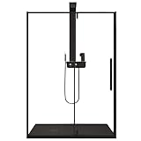 IMPALLI Duschkabine Höhe 200 cm ausziehbar 117-120 cm Nischentür Flügeltür Duschkabine aus gehärtetem Glas 6 mm transparent Magnetverschluss, Antikalkschutz (schwarz matt 120)