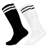 Kinder Fußball Socken,2 Paare Fußballstutzen kinder Fußball Kniestrümpfe Kleinkind Streifen Schule Uniform Strümpfe Gestreift Knie hohe Baumwolle Socken Uniform Sport Lange Rohr für Jungen Mädchen