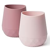 Trinklernbecher ab 6 monate aus Silikon, Tiny Cup, Seposeve 2er-Pack Kleine Trainings Trinkflasche für Babys und Kleinkinder, Baby-Mund-ähnliches Design, mit Kapazitätsmarkierungen, Lila Rosa