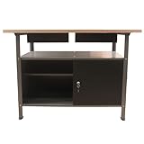 Ondis24 Werkbank Fritz - Höhenverstellbare Werkbank Mit Schubladen, Metall Anthrazit, 120x60x85cm, 22mm Dicke Buchen-Arbeitsplatte, Abschließbare Tür, Belastbar Bis 250kg - Perfekt für Werkstätten