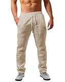 NEMXCE Leinenhose Herren Lang Leichte Sommerhose Herren Loose Fit Freizeithose mit Taschen Kordelzug für Urlaub Strand Yoga Alltag