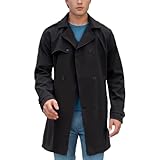 amropi Herren Trenchcoat Zweireihiger Revers Winddicht Mantel Windjacke mit Gürtel Schwarz, M