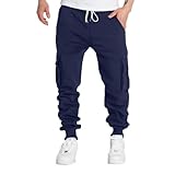 Herren Cargo-Sweathosen: Mit Taschen, Fleecegefüttert, Baggy Jogger mit Drawstring-Bund, Outdoor-Wandern Casualhosen