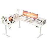 Agilestic L-förmig Höhenverstellbarer Schreibtisch mit den Maßen 190 x 155 cm, Ergonomischer Computertisch mit Stehen und Sitzen, Konzipiert für Eckräume, Weiß