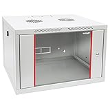 HMF 66407-07 Netzwerkschrank, Serverschrank 19 Zoll | 7 HE | 450 mm Tiefe | Voll montiert | Glastür | Lichtgrau