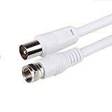 CABLEPELADO Antennenkabel Satellitenkabel | TV SAT-Kabel 75 Ohm | Koaxialstecker Stecker auf F-Stecker | Satellit Sat Freesat Sky Virgin BT TV HDTV DVB DVD Radio/Coax TV | Weiß | 5 Meter