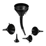 Relaxdays Trichter Set, 5 Größen, Universaltrichter mit Schlauch und Sieb, als Öltrichter und Küchentrichter, schwarz