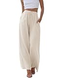 Cegerne Damen Leinenhose Lang Leicht Sommerhose Loose Fit Casual Locker Stoffhose Weite Beine Palazzo Hose mit Taschen, Apricot, XL