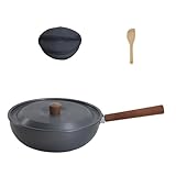 KAHDGSS Tragbare Bratpfanne aus Aluminiumlegierung, Holzgriff, Camping, Picknick, Töpfe mit abnehmbarem Griff, Bratpfanne für den Außenbereich