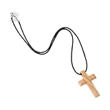 Hohopeti Holzkreuzkette aus Olivenholz Handgefertigter Kleiner Kreuzanhänger mit Natürlicher Maserung Leichtes Ergonomisches Design Spiritueller Schmuck für Männer und Frauen