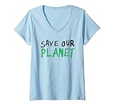 Damen Tee und Kuchen retten unseren Planeten T-Shirt mit V-Ausschnitt