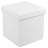 SONGMICS Sitzhocker faltbare Aufbewahrungsbox belastbar bis 300 kg, weiß, 38 x 38 x 38 cm, LSF103