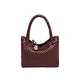 QWWQYDY Umhängetasche Damen Gewebte Schultertasche Crossbody Tote Kleine Vegane Ledertasche Handtasche Hobo Bag(Wine Red)