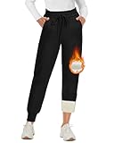 DDOBB Thermohose Damen Winter Gefütterte Jogginghose Warm Fleecehose Mit Taschen Verdickte Sportleggins Kordelzug Laufhose Trainingshose Wanderhose Sweatpants Freizeit Outdoor Hosen(Schwarz,M)