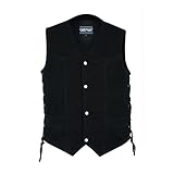 Daniel Smart Herren Weste – Schwarz Denim Motorradweste mit seitlichen Schnürsenkeln und verdeckter Armory Pocket, schwarz, Medium