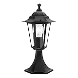 EGLO Sockelleuchte außen Laterna 4, Außenleuchte Laterne, Vintage Gartenlampe, Außenlampe aus Aluguss in Schwarz und Glas in Transparent, E27 Fassung, IP44