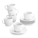 MALACASA, Serie Elisa, 12tlg. Set Cremeweiß Porzellan Kaffeeservice Kaffeebecher Set, Kaffeetassen mit Untertassen Geschirrset für 6 Personen | für Kaffee | für Tee | für Desserts |