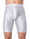 SEAUR Glänzende Herren-Sporthose, ölglänzend, nahtlos, Workout-Kompressionsshorts, durchsichtig, Unterhose, Weiss/opulenter Garten, Large