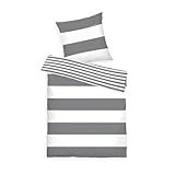 TOM TAILOR Renforcé-Bettwäsche, 80x80 cm + 155x220 cm, 100% Baumwolle/Renforcé, mit Wendemotiv und Markenreißverschluss, SIENA, Grau, Weiß