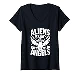 Damen Christlich Aliens Exist Sie Werden Engel Genannt T-Shirt mit V-Ausschnitt
