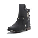 Queentina Damen Stiefeletten warm gefüttert Nieten Boots Biker Stiefel BH201 Schwarz 41