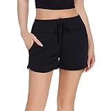 RPAEOY Damen Badeshorts Badehose mit Taschen Schnell Trocknende Boardshorts Schwimmshorts UV Schutz Bikini Shorts Schwimmhose Eingrifftasche Sporthose für Schwimmen Laufen Freizeit (Schwarz,S)