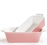 Happy Lemuro Auflaufform 2er Set - Für Aufläufe, Tiramisu, Lasagne - Extra Hoch - Lasagneform | Eckige Ofenform - Keramik (Groß + Klein, Rosa)