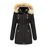 Winterjacke Damen Lang Wintermantel Warm Winter Mantel Mit Taschen Damen-Mäntel Elegant Parka Gefüttert Winterparka Langarm Kapuzenjacke Mit Knöpfen Jacke Mit Reissverschluss Jacken Casual
