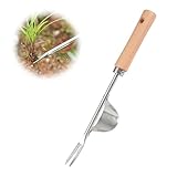 Manueller Unkrautstecher Edelstahl, 30cm Länge, Wurzeljäter mit Holzgriff, Handjätgerät für den Garten, V-förmige Design, Manueller Weeder, Manueller Weeder zum Graben, für Jäten, Umpflanzen usw.