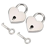 Generic Herzförmiges, Stabiles Vorhängeschloss und Skelettschlüssel-Set für Gepäck, Tagebuch, Bücher, Schmuckkästchen – Klassisches Design für Sicherheit – Zinkmetall, Silberfarben, 2-teilig