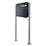Metzler Standbriefkasten in Anthrazit RAL 7016 Ebenhard - Briefkasten inkl. Zeitungsfach - Postkasten mit Namensschild aus Edelstahl - Briefkasten mit Ständer, Größe: 37 x 37 x 10,5 cm