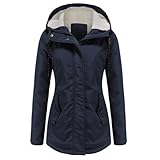 YYNUDA Damen Winterparka Dicker Warm Lang Wintermantel mit Fellkapuze Winter Jacke Outdoor Jacke für Winter Blau XL