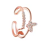 KOMBIUDA Verstellbarer Damenring mit Doppel schmetterling und Strass Eleganter Offener Fingerring in Roségold Feine Verarbeitung Modischer Schmuck für Frauen und Besondere Anlässe