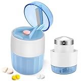 Fefod 3 in 1 Tablettenmörser, Tabletten Mörser Klein, Tabletten Zerkleinern mit Tablettenschneider, Tablettenzerkleinerer mit Edelstahl-Mahlkopf, Mörser Tabletten mit Tablettenfach（Hellblau）