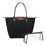 1 Umhängetasche + 1 Kosmetiktasche Groß, Damen Taschen Set, Faltbare Handtasche Schule, wasserdichte Schultertasche, Reisetasche Shopper für Alltag & Büro (Schwarz)