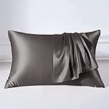 THXSILK 22 Momme Seide Kissenbezug - 100% Seide Kopfkissenbezug Sofakissenbezug - Anti milben Reißverschluss Seidenkissenbezug - Holzkohle 40 x 80 cm