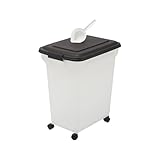 Iris Ohyama Hundefutter Aufbewahrung mit Rollen, 45L/15kg, Schwarz, Luftdichte Futterbox, Trockenfutter, Futterbehälter, Für Hunde, Katzen, Tierfutterbehälter, Schaufel, BPA-frei, Futtertonne,