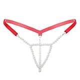 Riismen Damen Tanga String Herz Badeanzug Unterteil Perlen Brasilianisch Sexy Bikini Badehose Slip Strand Unterteil Bottom Panty Trunks Thong Schwimmen Rot Einheitsgröße