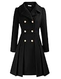 GRACE KARIN Damen einfarbig casual style Mantel Langarm Wintercoat Doppelknopf Revers Wintermantel Warm Jacke Mantel Outwear Schwarz S CL0977A21-03