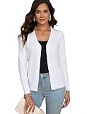 Dosieyeo Damen Strickjacke Casual Leicht V Ausschnitt Cardigan mit Knopfleiste Weiche Dehnbare Langarm Feinstrick Weste weiß,XL