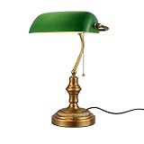 Barcelona LED Tischleuchte und Schreibtischlampe Vintage Banquero E27 Glas Farbe Grün und Messing für Büros