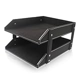 Schreibtisch-Ablage, 2-stufiger Papierablage-Briefkorb, PU-Briefsortierer, Dokumentenablagen for Büro, Schule Und Zuhause(Black)