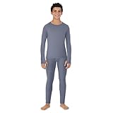 Cuddl Duds Thermounterwäsche für Jungen bei kaltem Wetter, mit Fleece gefüttert, 2-teiliges Set – Kinder Langarm-Top und Leggings, lange Unterhose, dusty blue, Medium