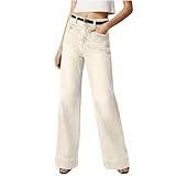 Sommerhose Damen Leicht Elegant Jeanshose Damen Stretch High Waist Hosen Weites Bein Denim Hose Sommer Stoffhose Baggy Jeans Pants Freizeithose Mit Knopfleiste Damenhosen Mit Taschen