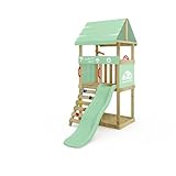 Wickey Spielturm DinkyHouse ohne Schaukelanbau - pastellgrüne Rutsche & Plane - Kinder Kletterturm für den Garten aus Massivholz - 219x114x247 cm