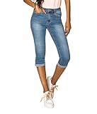 Nina Carter P132 Damen Capri Skinny Fit Jeanshosen HIGH Waist Jeans Used-Look Waschungseffekt, Blau (P132-5), XXL